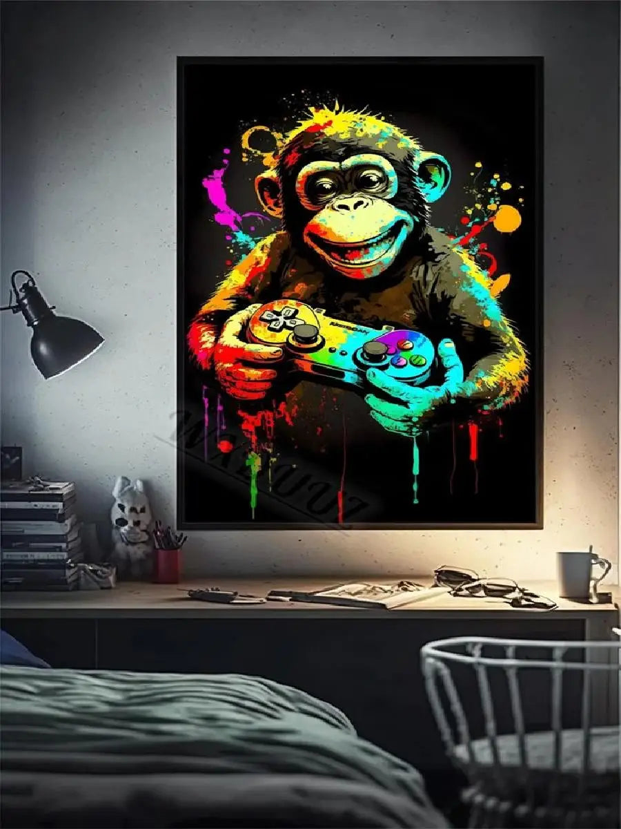 Retro Funny Monkey Gamer Canvas Print