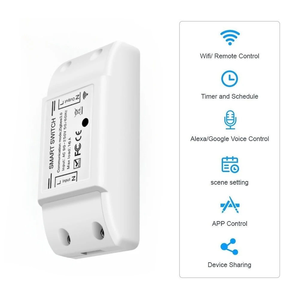 WiFi & BT Smart Switch 10A 2200W Dual-Mode On/Off Device