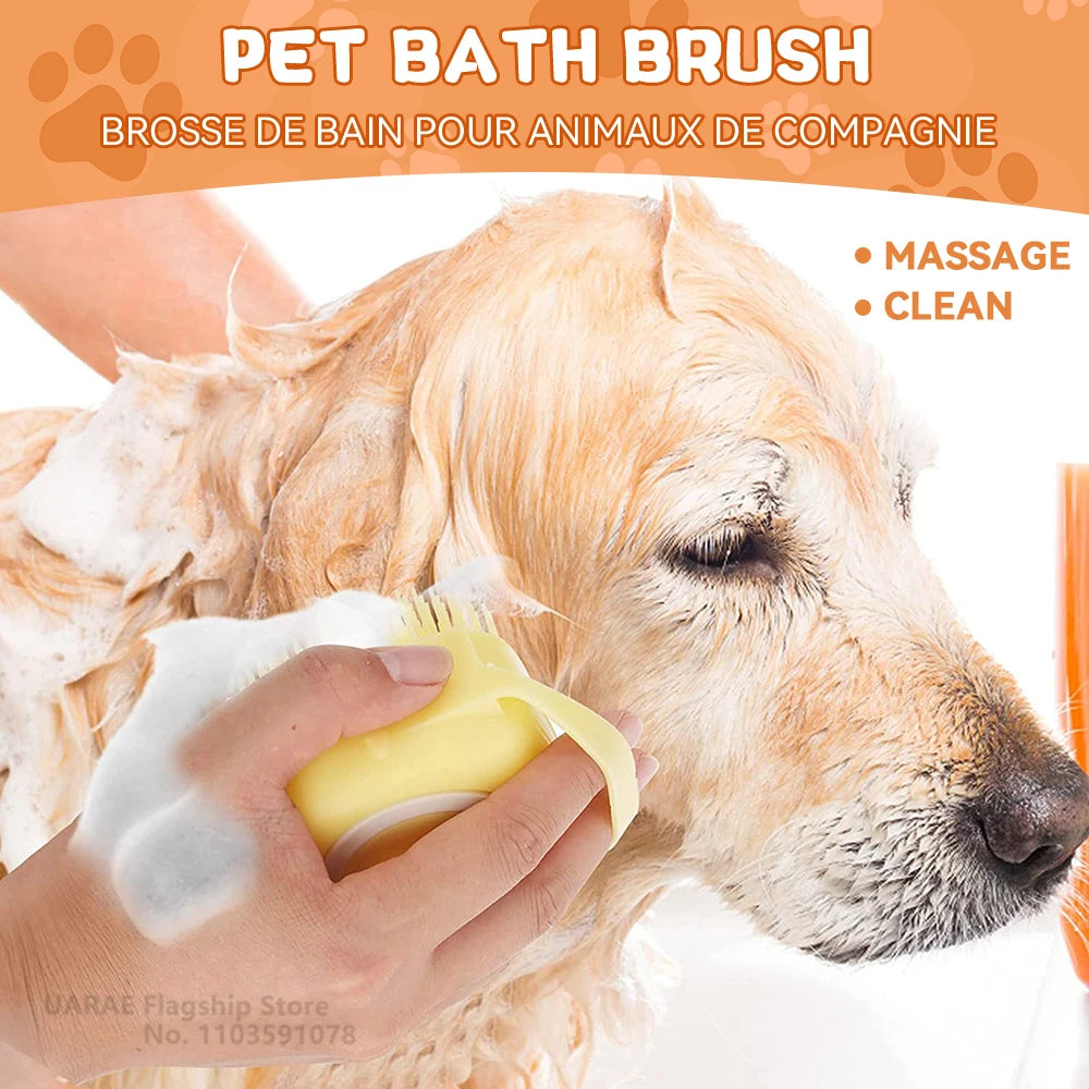 2-in-1 Dog Bathing &amp; Massage Brush with Shampoo Dispenser