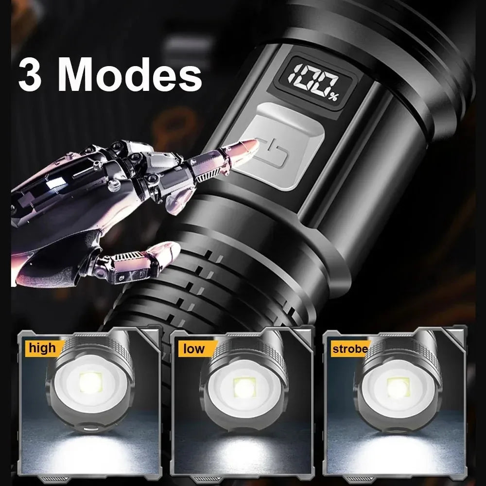 Super Bright LED High Power Long Range Tactical Torch Flashlight USB Rechargeable