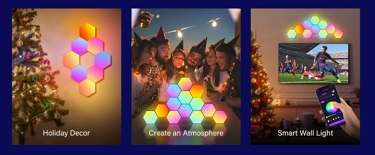 RGB Smart Hexagonal Color changing Ambient Night Light Music Rhythm Wall Lamp