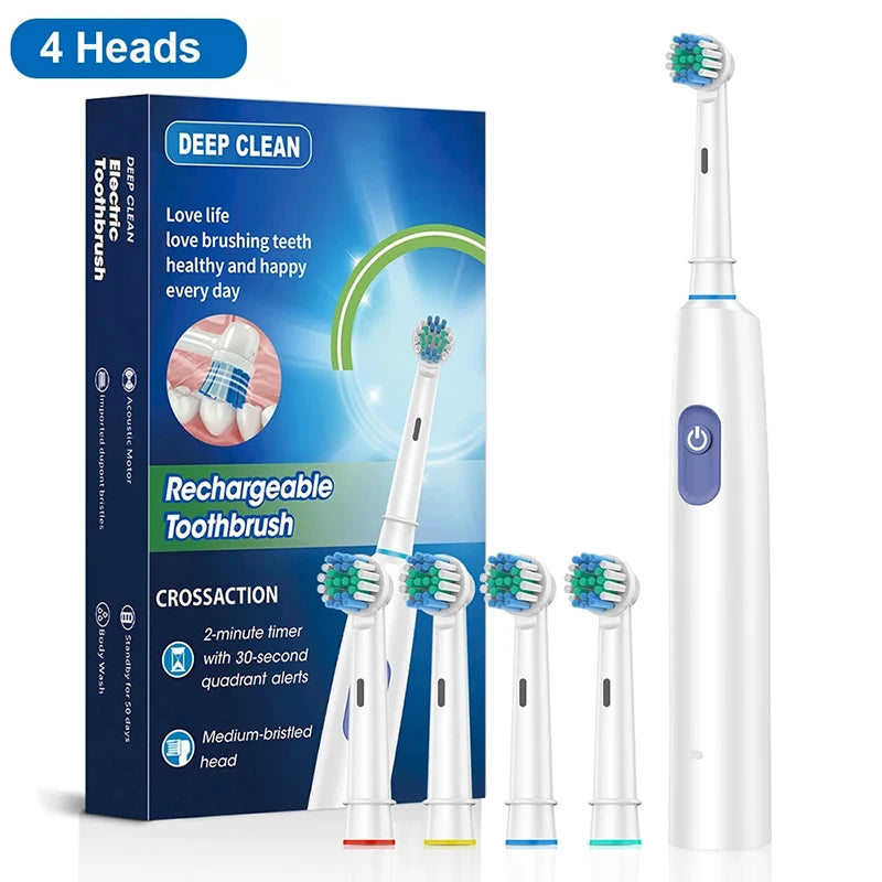 Electric Rechargeable Rotary Toothbrush with 8 Soft Brush Heads