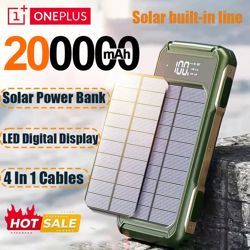 200000mah Ultra Capacity Solar Mobile Power Bank Fast Charging 4-in-1 Built In Cable