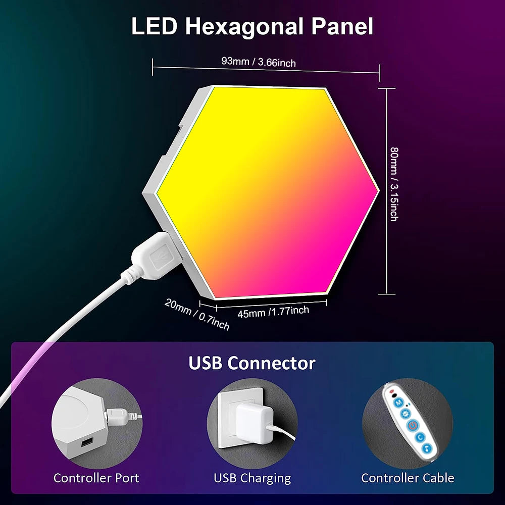 RGB Smart Hexagonal Color changing Ambient Night Light Music Rhythm Wall Lamp