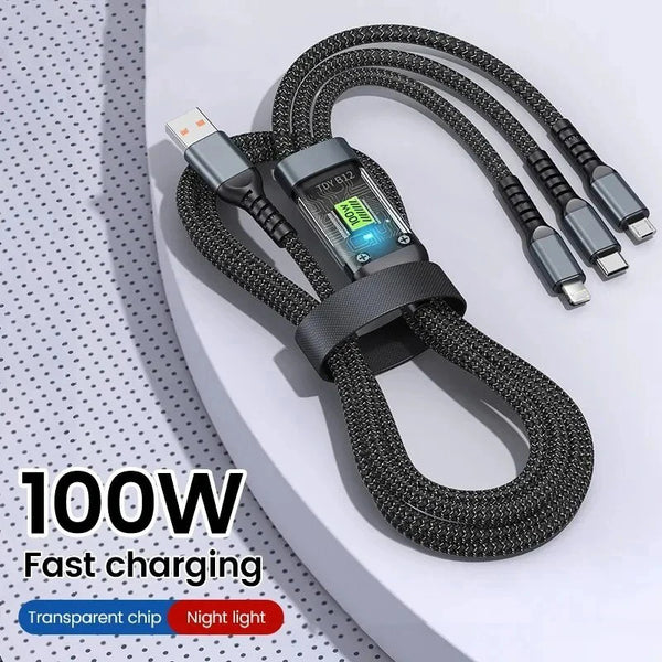 100W 3-in-1 Fast Charging USB Cable