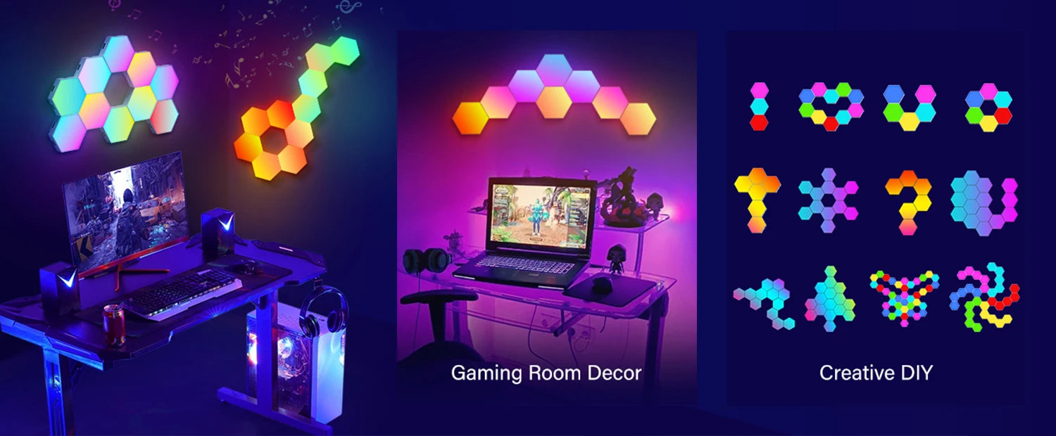 RGB Smart Hexagonal Color changing Ambient Night Light Music Rhythm Wall Lamp