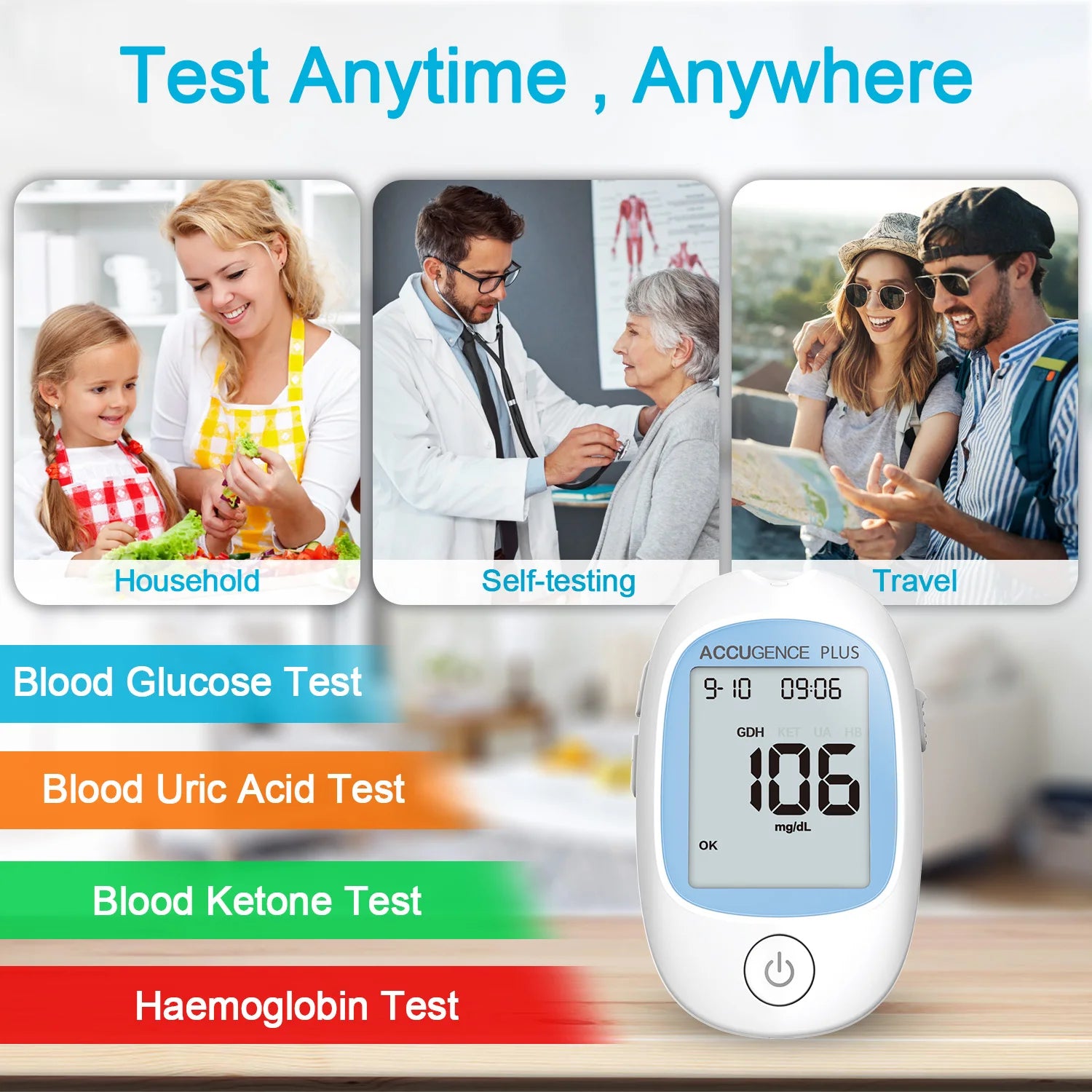 4 in 1 Multifunction Monitor Hemoglobin Blood Ketone Glucose Uric Acid Meter