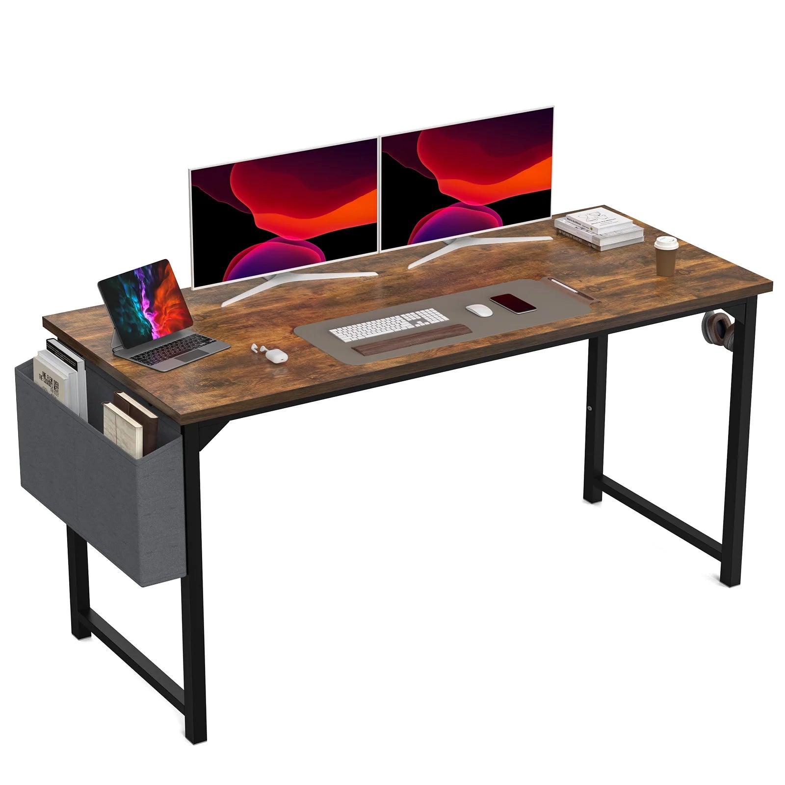 JHK Compact Computer Desk with Side Bag & Headphone Hook