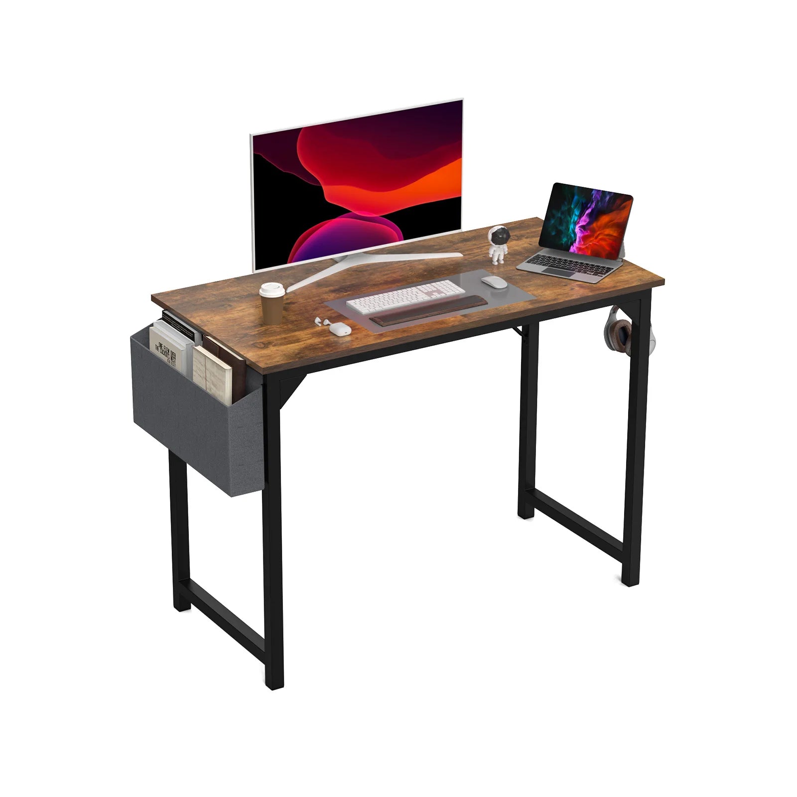 JHK Compact Computer Desk with Side Bag & Headphone Hook