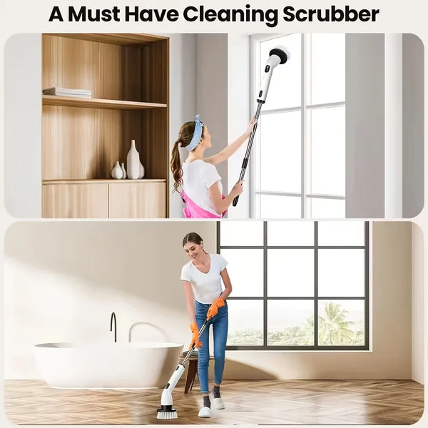 9-in-1 USB Rechargeable Electric Telescopic Handle Cleaning Brush 8 Brush Heads Multi-Surface Cleaner