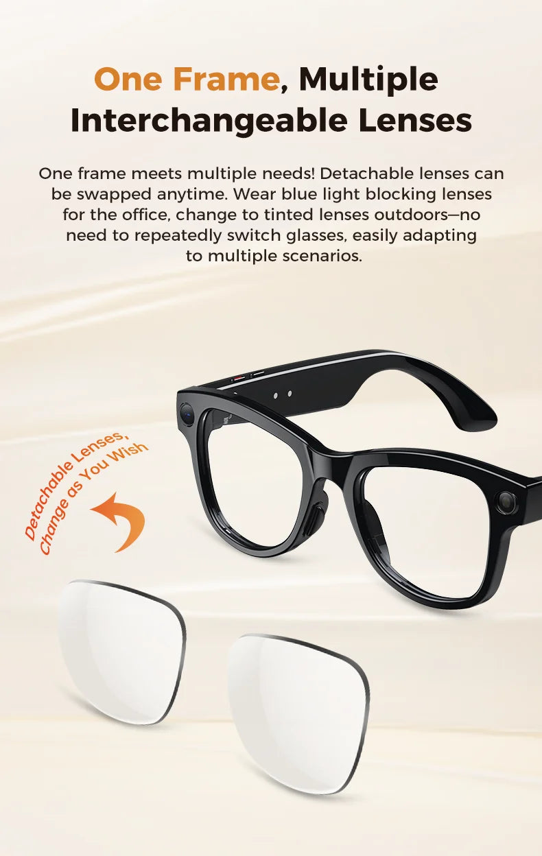 3600mAh Large Battery Smart Glasses 8MP HD Camera Video Recording Sunglasses Men