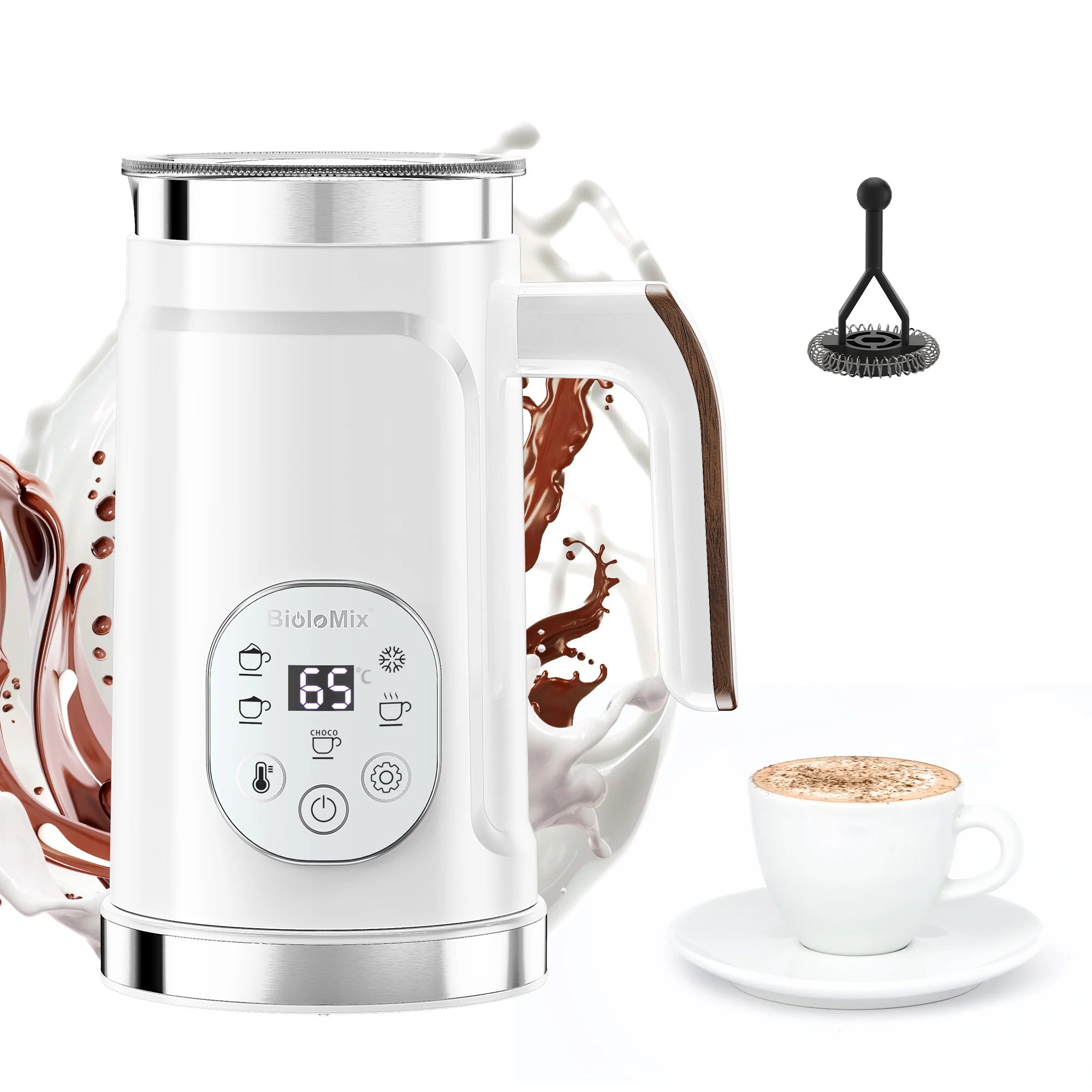 5-in-1 Hot & Cold Milk Frother with LED Touch Screen