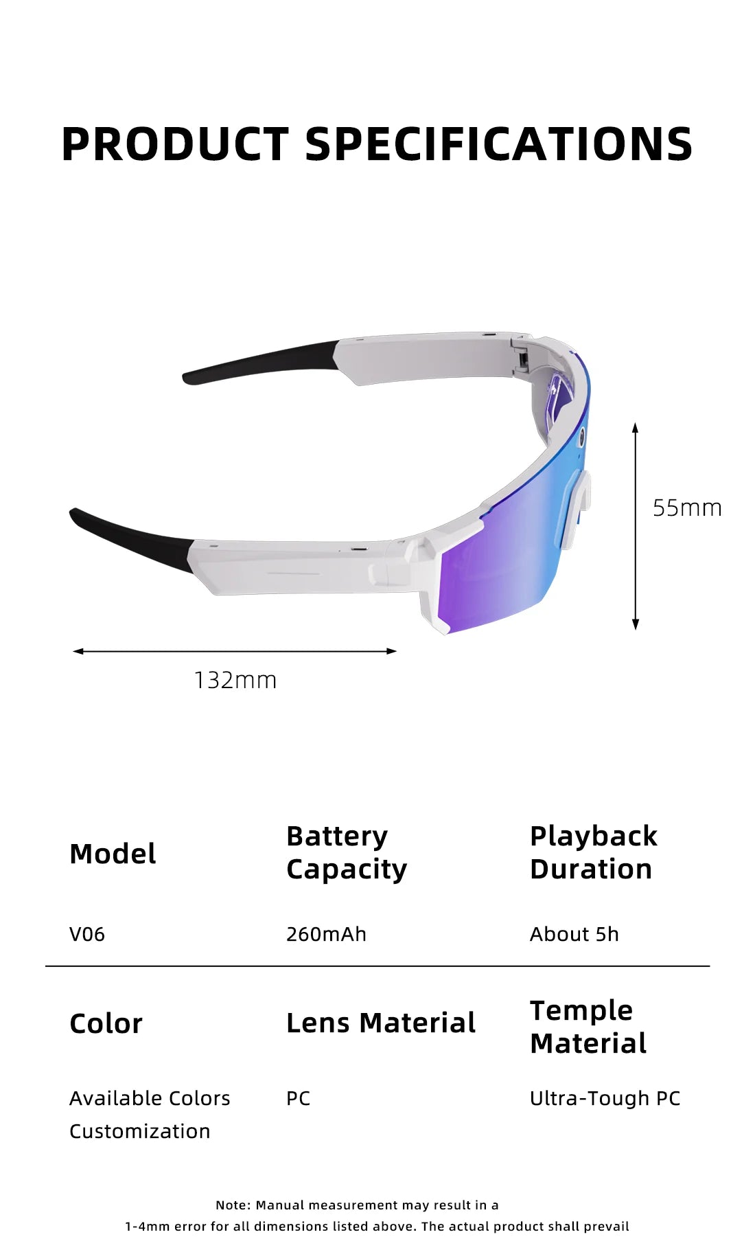 2026 Smart Sport Goggles 800W HD Anti-shake Action Camera Surroud Sound