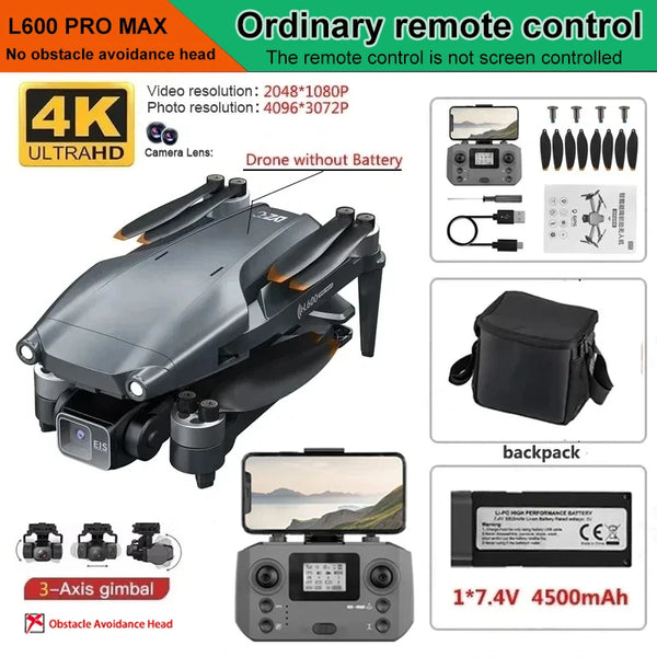 L600 Pro MAX 4K or 8K 3-Axis Gimbal GPS and Obstacle Avoidance 5G WIFI Quadcopter Drone