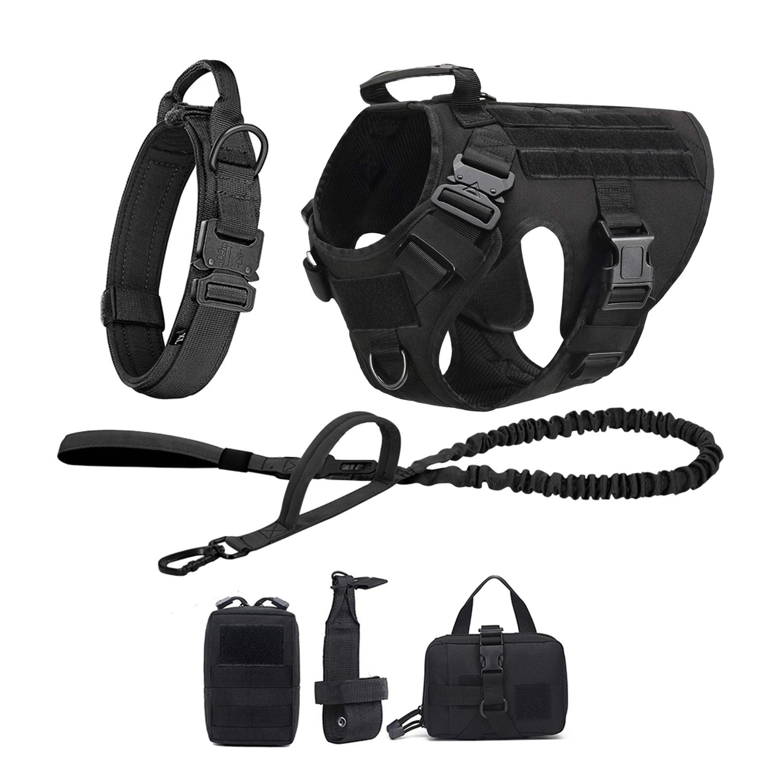 Tactical Dog Walking Vest Harness Collar Leash Molle Pouches