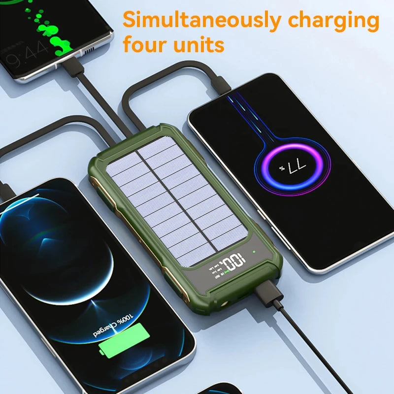 200000mah Ultra Capacity Solar Mobile Power Bank Fast Charging 4-in-1 Built In Cable