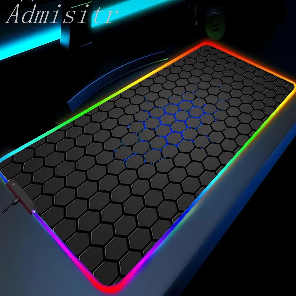 Large Geometric RGB Luminous LED Gamer Mousepad