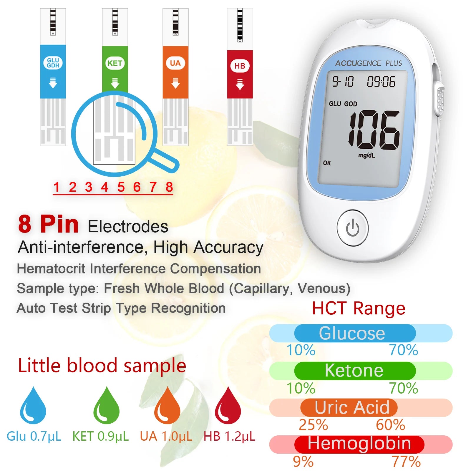 4 in 1 Multifunction Monitor Hemoglobin Blood Ketone Glucose Uric Acid Meter