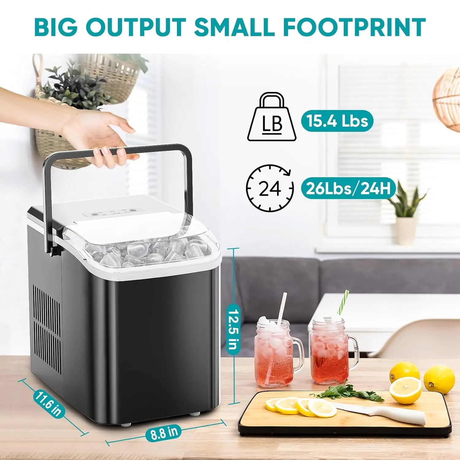 Portable Countertop 2 Sizes Bullet Cubes Ice maker Machine
