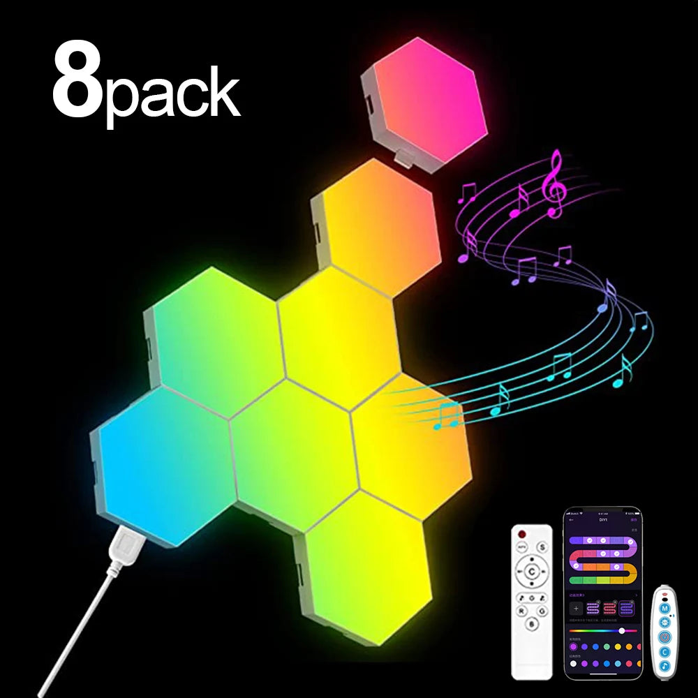 RGB Smart Hexagonal Color changing Ambient Night Light Music Rhythm Wall Lamp