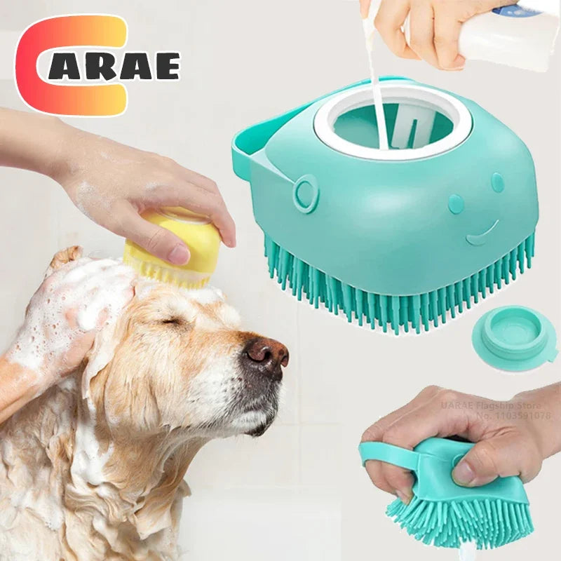 2-in-1 Dog Bathing &amp; Massage Brush with Shampoo Dispenser