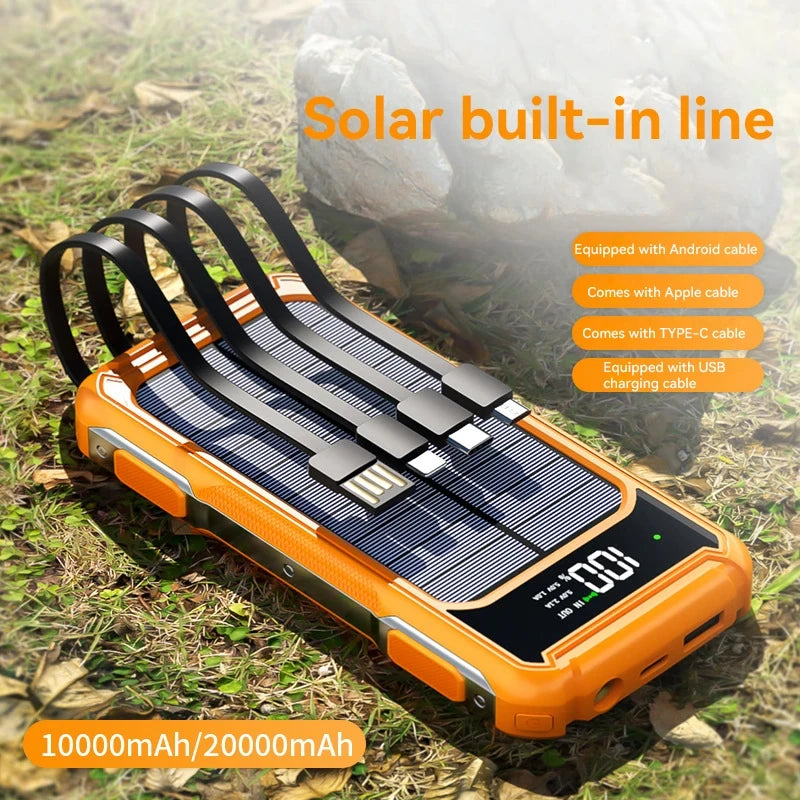 200000mah Ultra Capacity Solar Mobile Power Bank Fast Charging 4-in-1 Built In Cable