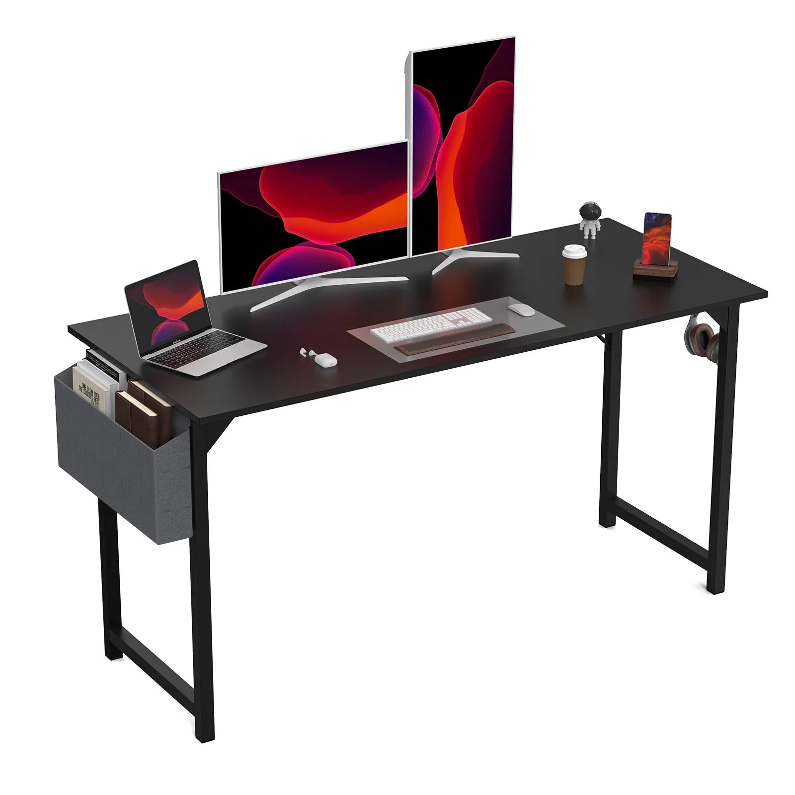 JHK Compact Computer Desk with Side Bag & Headphone Hook