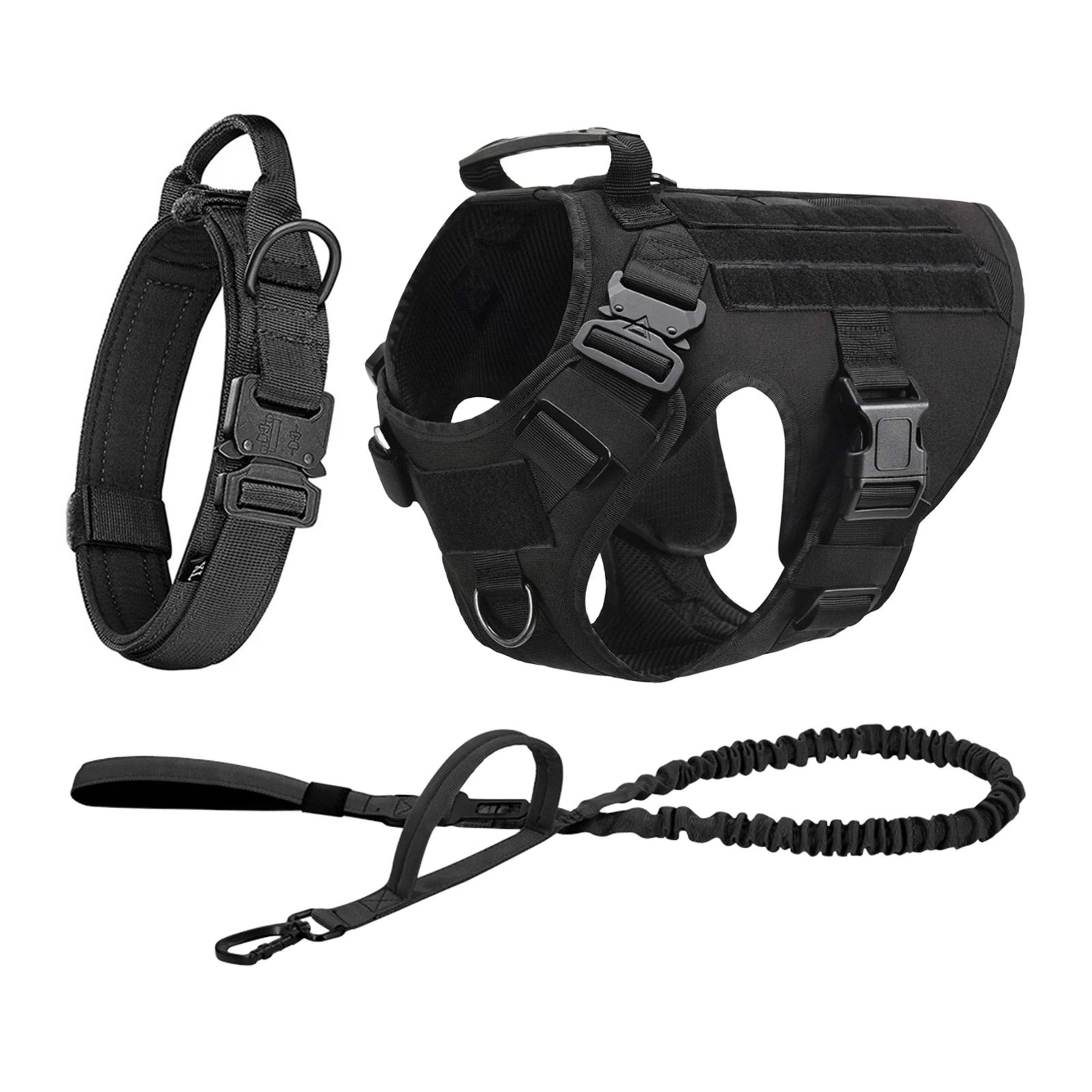 Tactical Dog Walking Vest Harness Collar Leash Molle Pouches