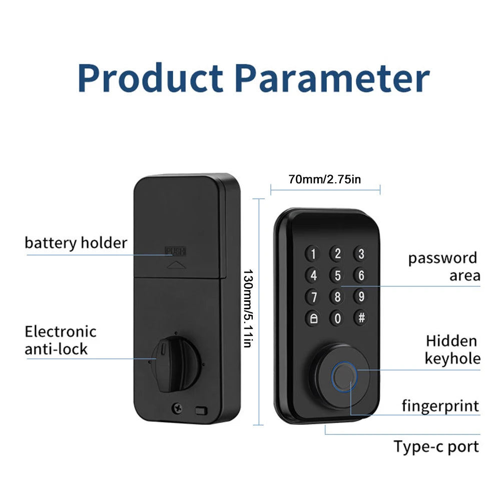 Tuya Smart Door Lock with Fingerprint, Keypad & Bluetooth Control