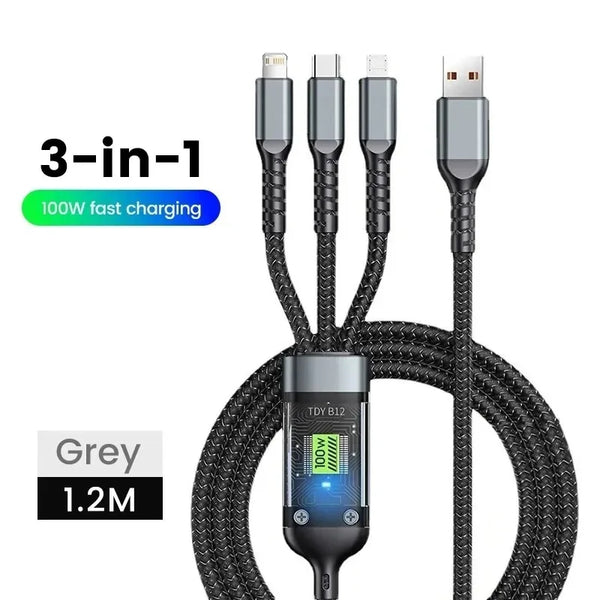 100W 3-in-1 Fast Charging USB Cable