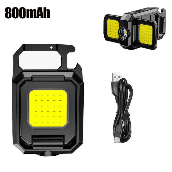 Rechargeable Super Bright Keychain Flashlight With 90° Foldable Side Lights