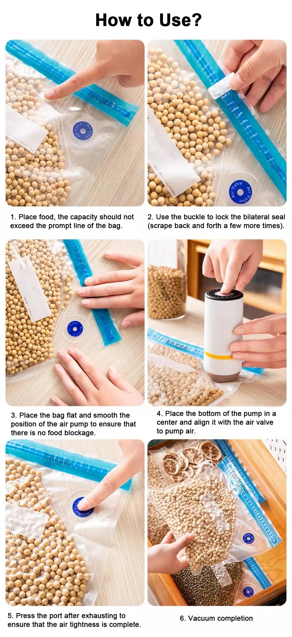 Vacuum Sealed Food storage with Air Valve