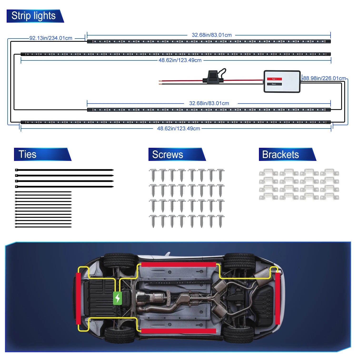 RGB Car Waterproof Underglow Strip Lights with App Control