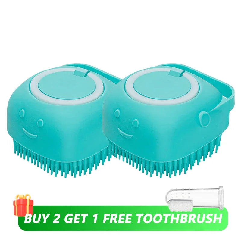 2-in-1 Dog Bathing &amp; Massage Brush with Shampoo Dispenser