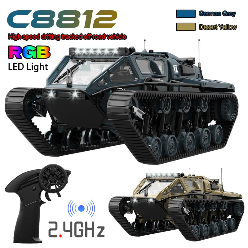 JJRC C8812 LED Light Full Scale RC Tracked Tank Simulation Model Toy