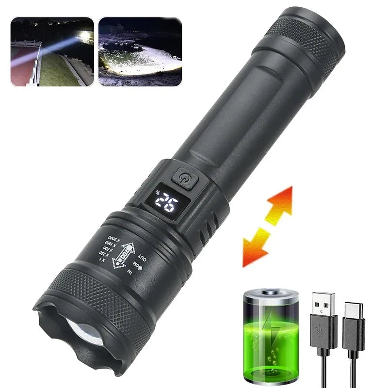 Super Bright LED High Power Long Range Tactical Torch Flashlight USB Rechargeable