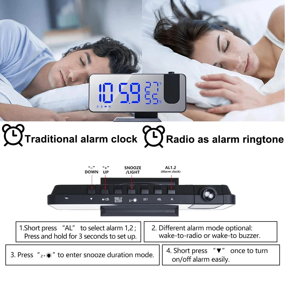 LED Digital Ceiling Projection Alarm Clock with FM Radio