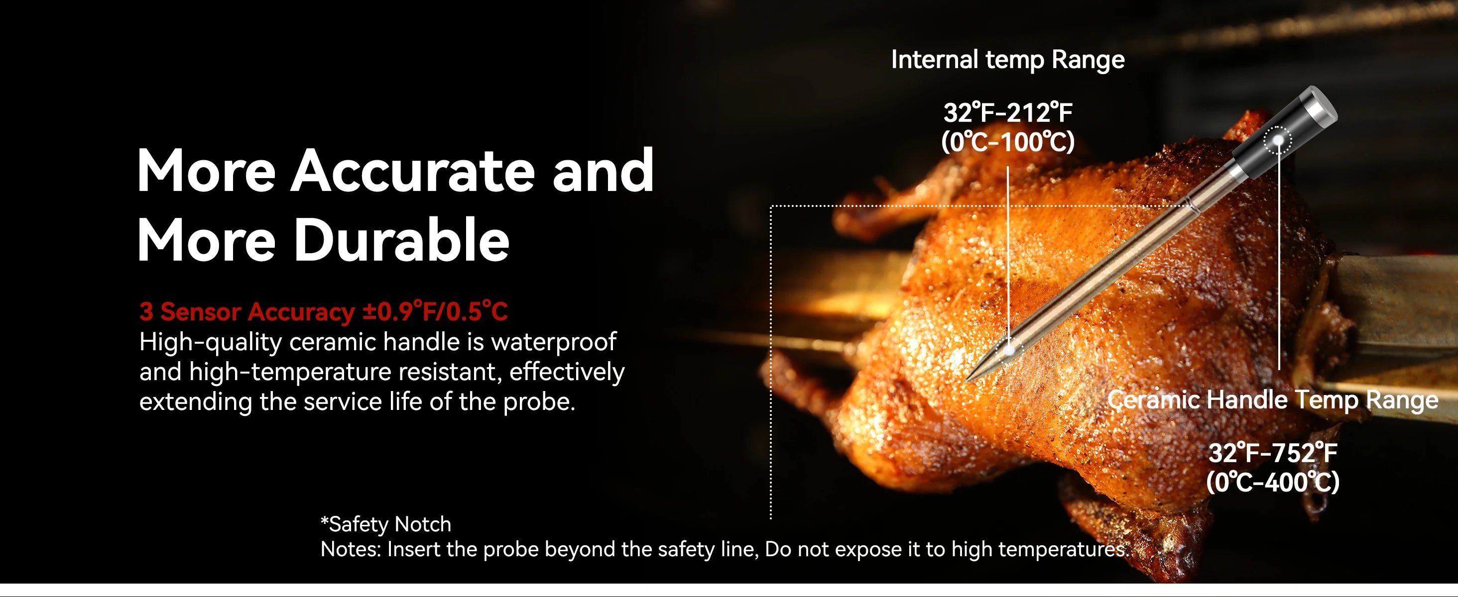 Rechargeable Wireless Bluetooth Meat Thermometer IP67 Waterproof Probes with LCD Screen Booster
