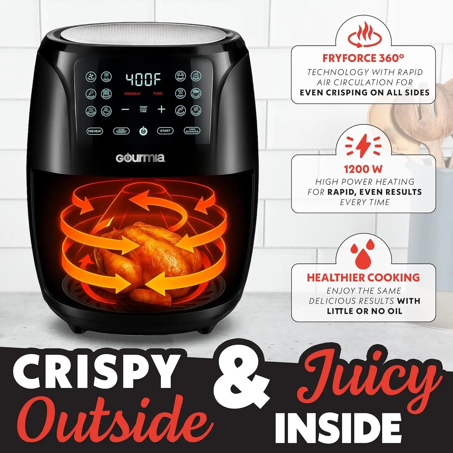 4 Qt Digital Air Fryer with 8 Presets, FryForce360° Technology
