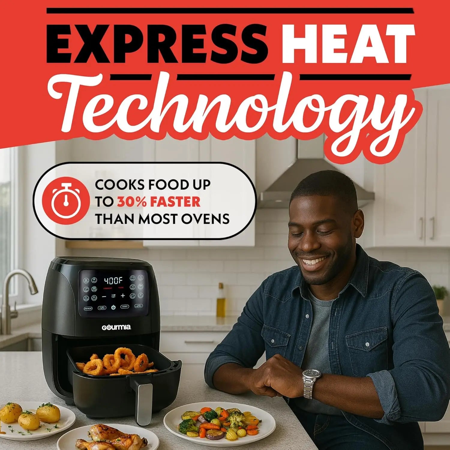 4 Qt Digital Air Fryer with 8 Presets, FryForce360° Technology