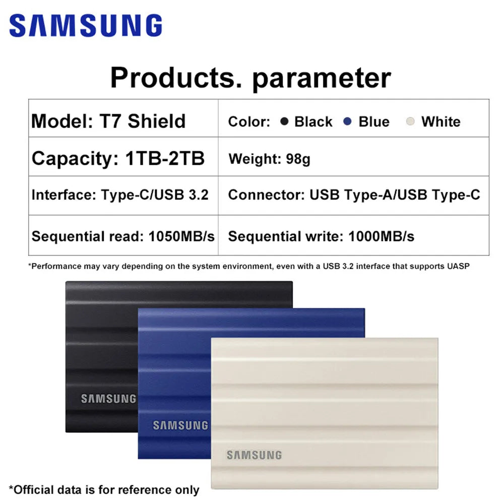 Samsung T7 - 1TB, 2TB & 4TB High-Speed Portable External Solid State Drive