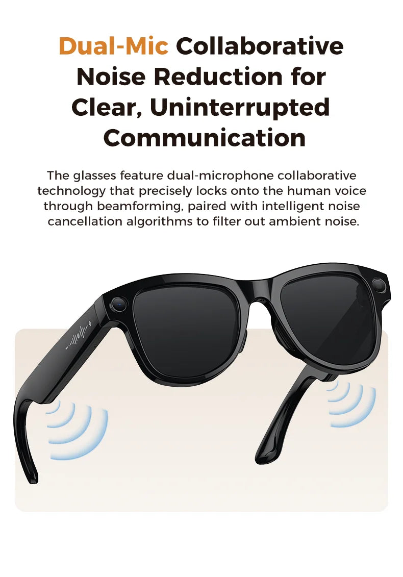 3600mAh Large Battery Smart Glasses 8MP HD Camera Video Recording Sunglasses Men