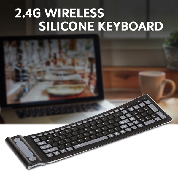 2.4G Wireless Keyboard 107 Keys Portable Folding Soft Silicone Dustproof Keyboard