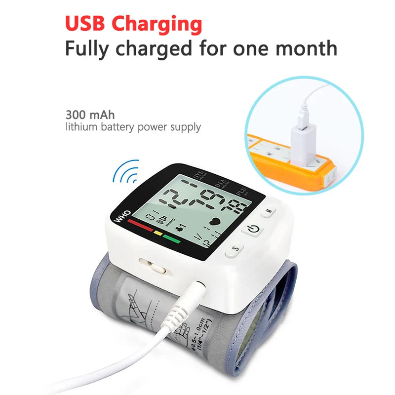 Digital LCD Rechargeable Wrist Blood Pressure Monitor