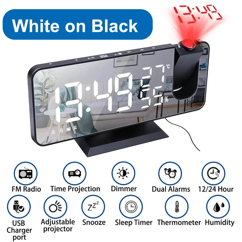 LED Digital Ceiling Projection Alarm Clock with FM Radio