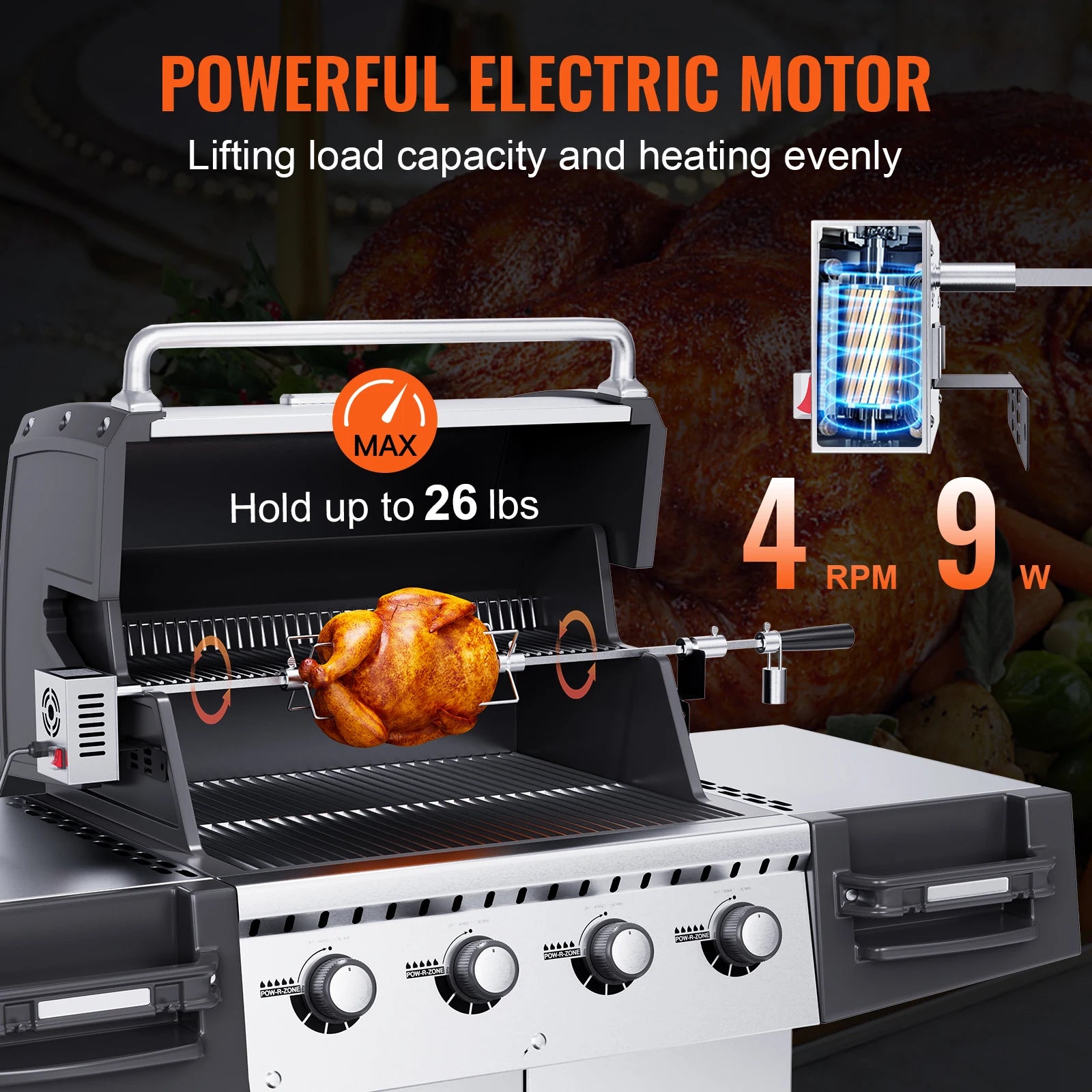 VEVOR Universal Electric Stainless Steel Grill Rotisserie Kit