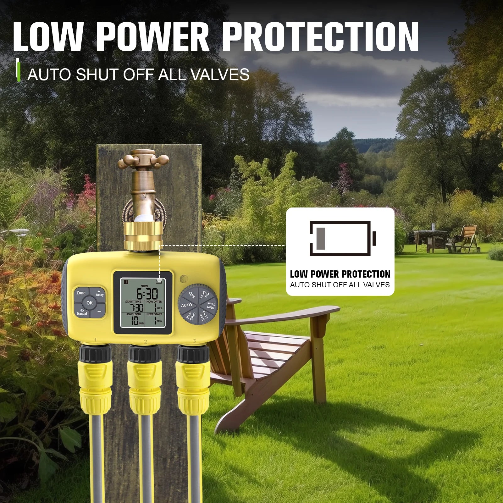 Insoma 3-Outlet Independent Control Automatic Water Timer Garden Irrigation Watering System Independent Control