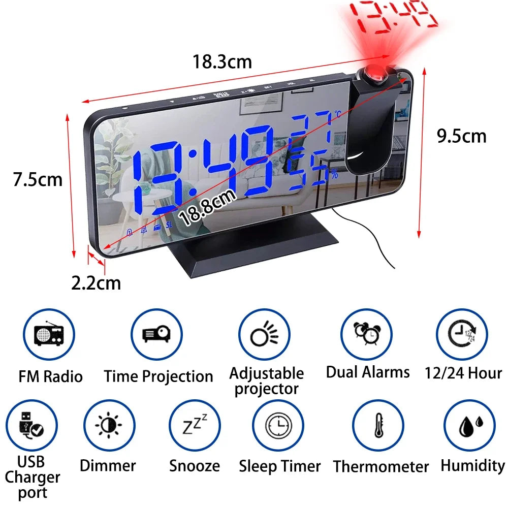 LED Digital Ceiling Projection Alarm Clock with FM Radio