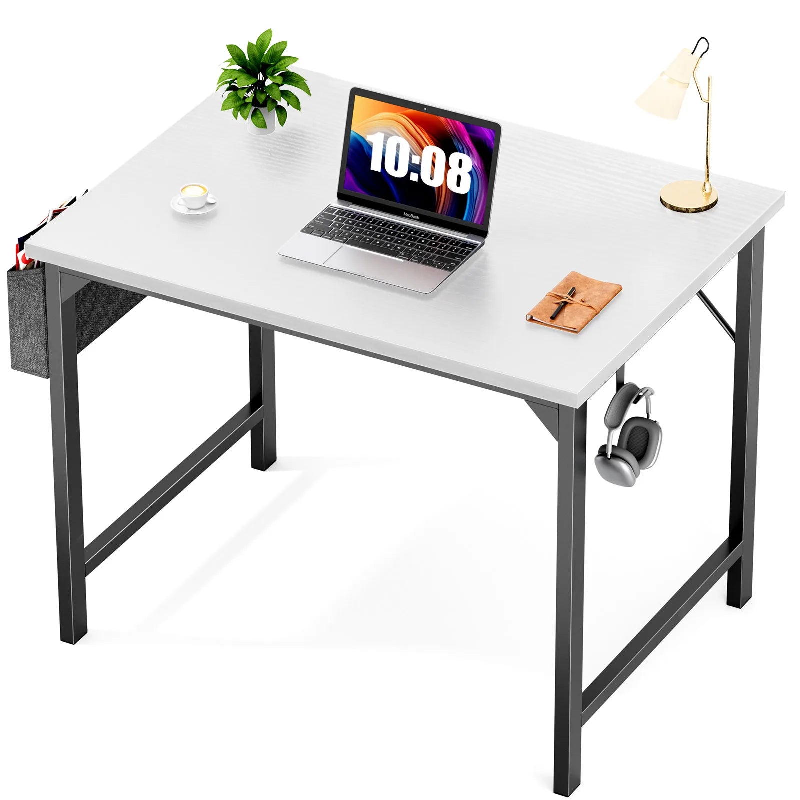 JHK Compact Computer Desk with Side Bag & Headphone Hook