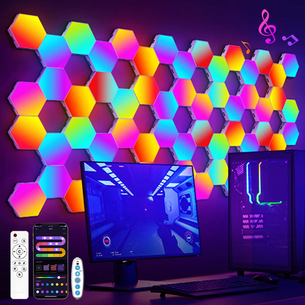 RGB Smart Hexagonal Color changing Ambient Night Light Music Rhythm Wall Lamp